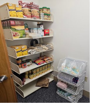 ellsworth center pantry shelves stocked with food and hygiene products