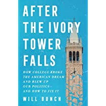 cover of the book "after the ivory tower falls" by will bunch, featuring a blue background with a clock tower and white text.