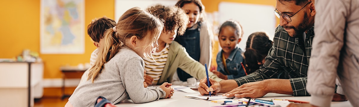 teacher engaging with students
