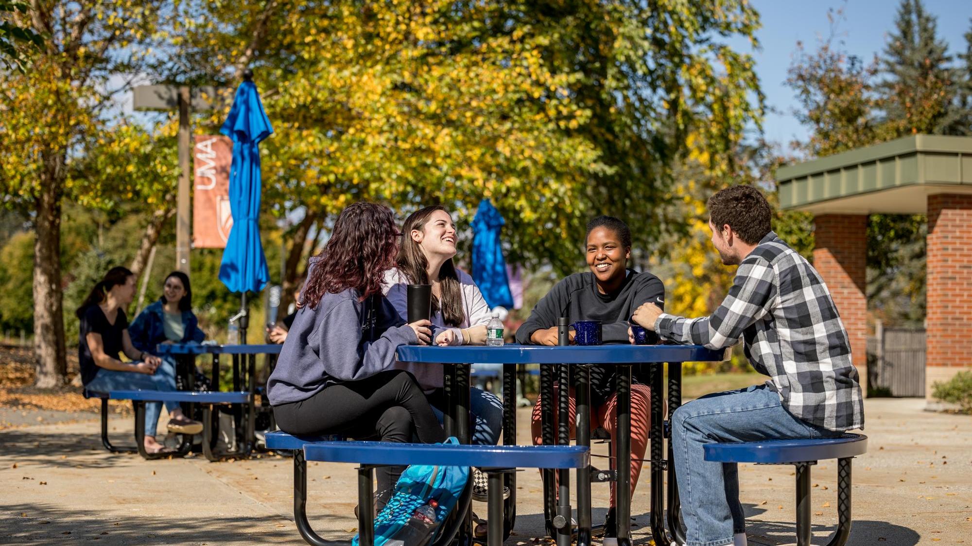 Students on campus outdoors