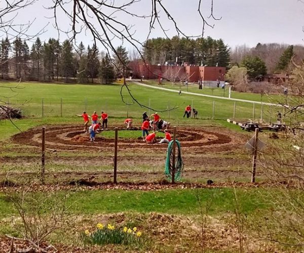 Augusta Community Garden 2018 The first permanent labyrinth at the University of Maine at Augusta was built in Spring 2018 in the UMA Augusta Campus Community Garden. A path of white clover will be perennial, with annual vegetables and flowers growing in the labyrinth walls.