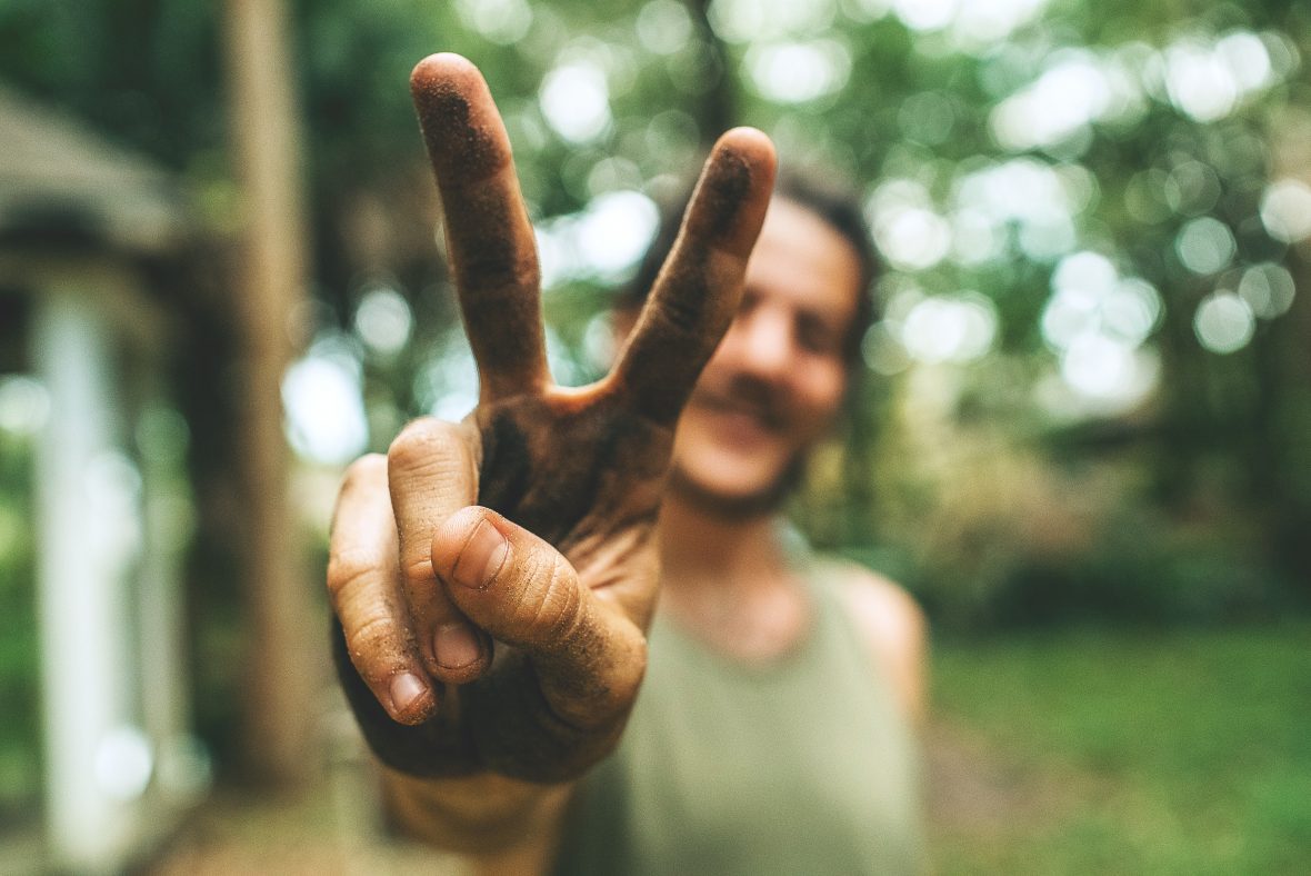 Gardening peace sign