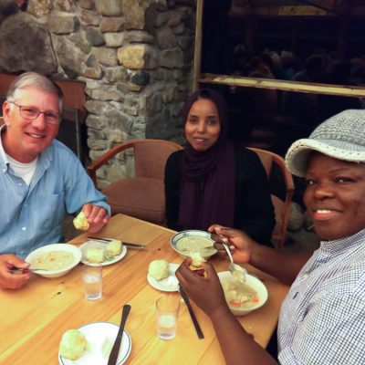 Participants enjoying a meal at the French Immersion weekend.
