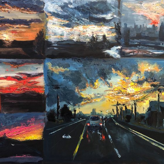 Painting of a variety of sunsets by Boheng Kou, "Delighted", Kents Hill School