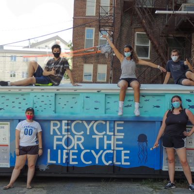 Group Photo - UMA AIAS and the newly decorated recycling bin