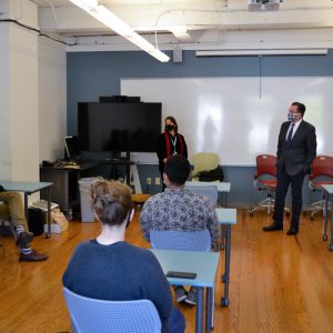 Chancellor Dannel Malloy and President Rebecca Wyke visit Handley Hall