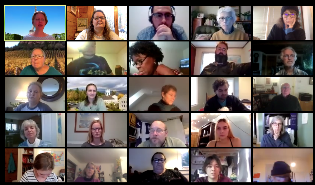 A screenshot of a full Zoom room for Oct 2020 French Immersion Weekend