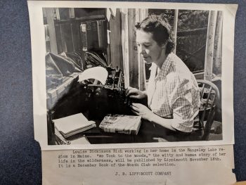 Louise Dickinson Rich typewriting at her home near Rangeley