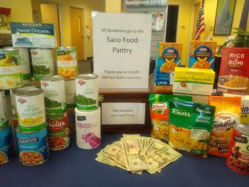 some of the food itens and cash for the UMA Saco Food Drive.