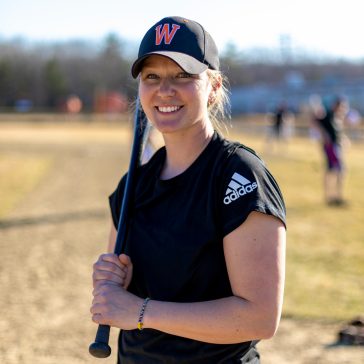 Beth LaFountain portrait, holding a baseball bat