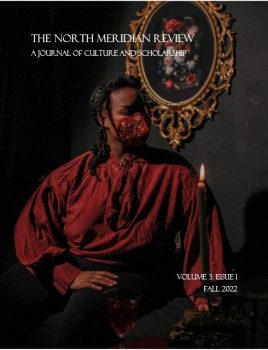 Image of journal cover, featuring a masked African American, with candle and still life in background