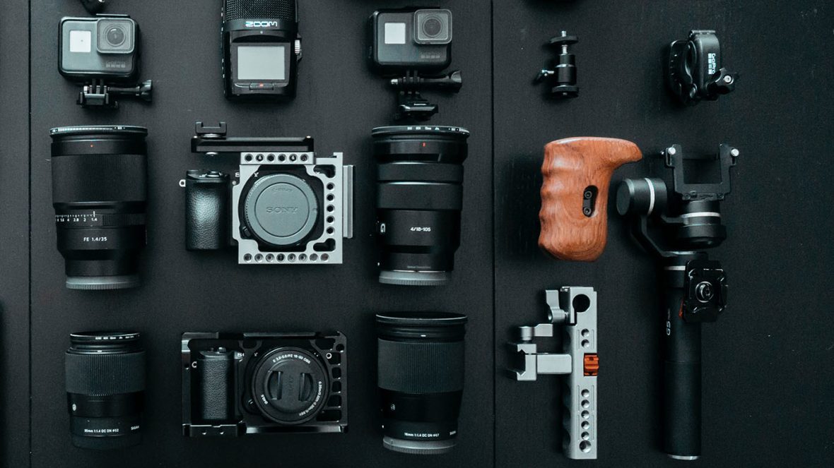 generic audio visual equipment laid out neatly on a table