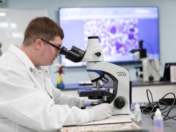 Student in new MLT lab.