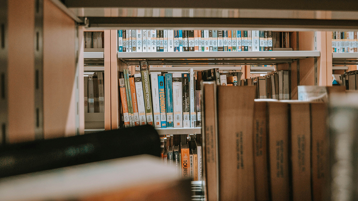 books on library shelves