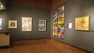 60th anniversary exhibition artwork hanging in the Danforth gallery