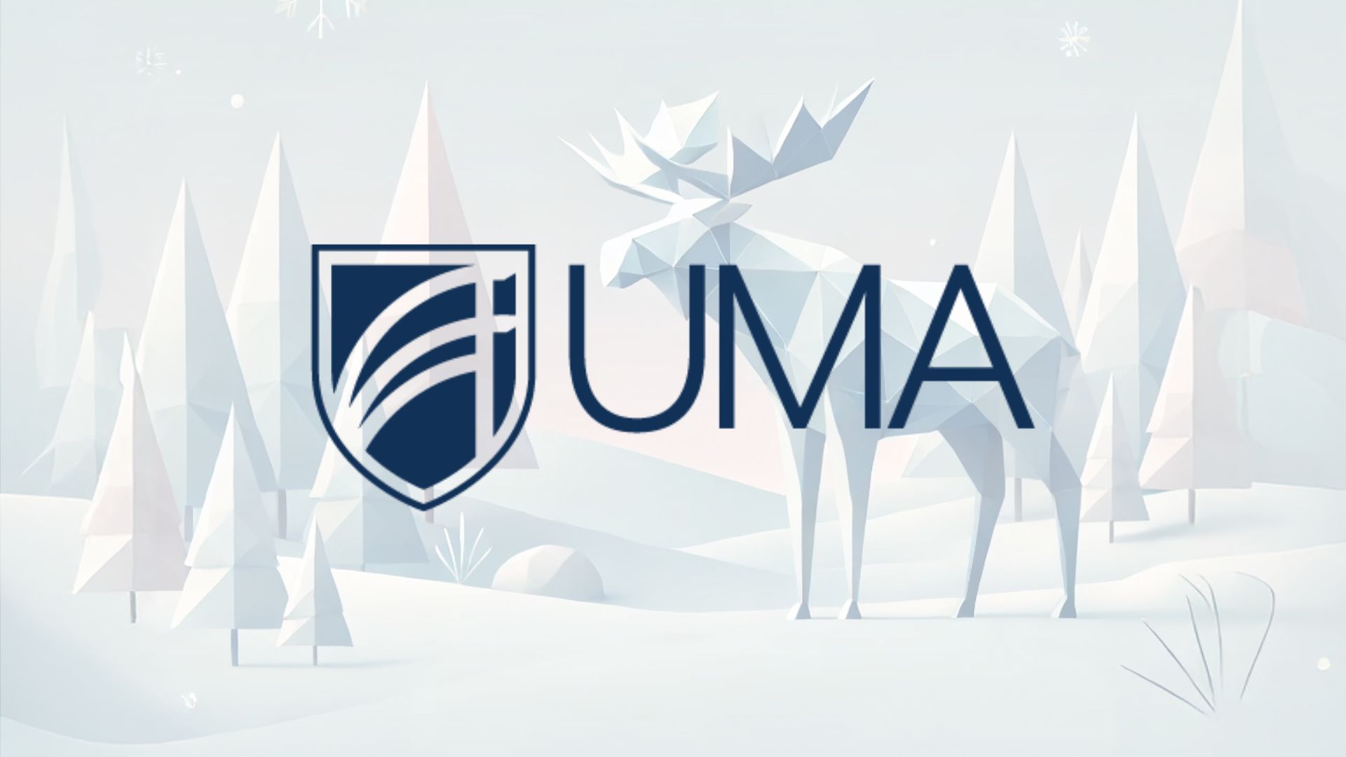 UMA logo on a wintery moose geometric landscape
