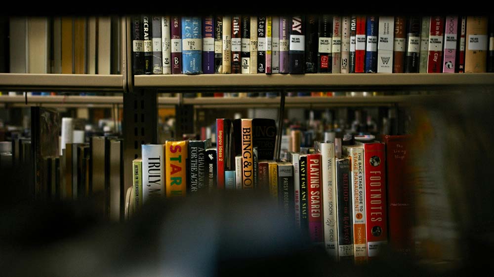 library shelves filled with books
