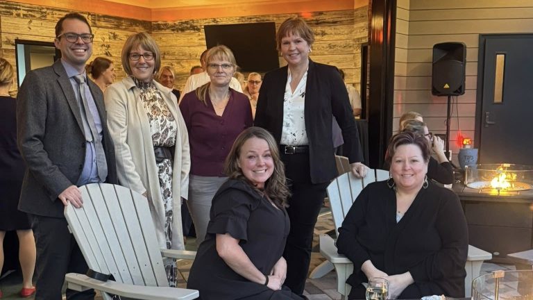 Seven UMA nursing faculty members at the ANA-Maine awards. David Adams, award recipient Shannon Gauvin, Dawn-Marie Hall, and Lisa Held (back row), and Jennifer Lakey and Erin Bellaire (front row).