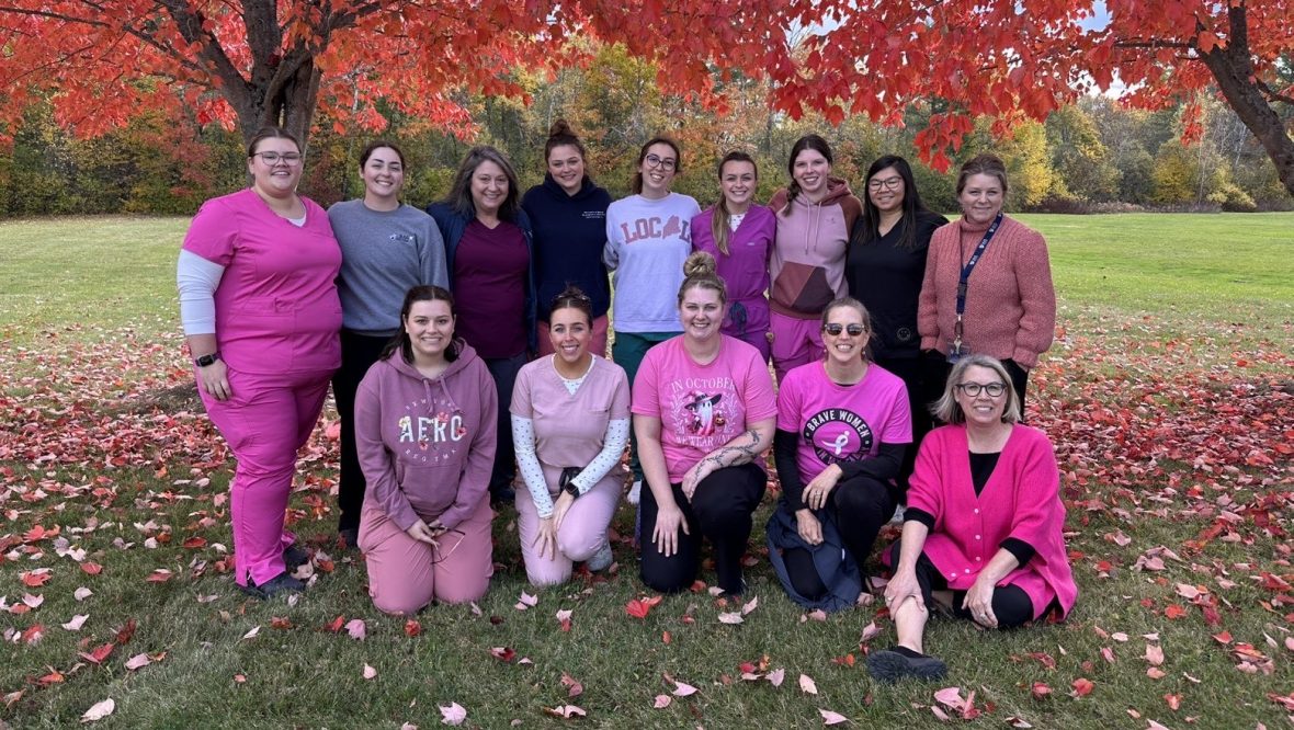 Dental hygiene students wearing pink in honor of Breast Cancer awareness.