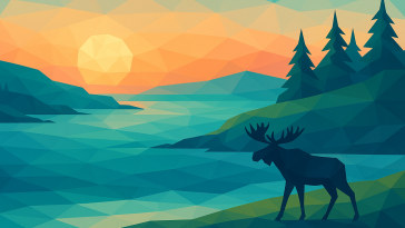 low poly moose landscape 16x9 sunset