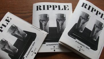 copies of Ripple zine on a table