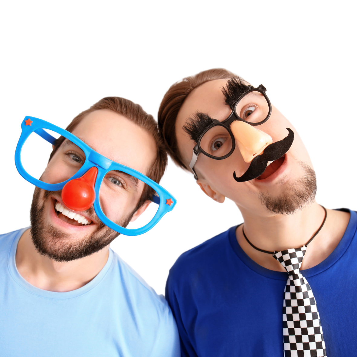 two guys wearing goofy eyewear