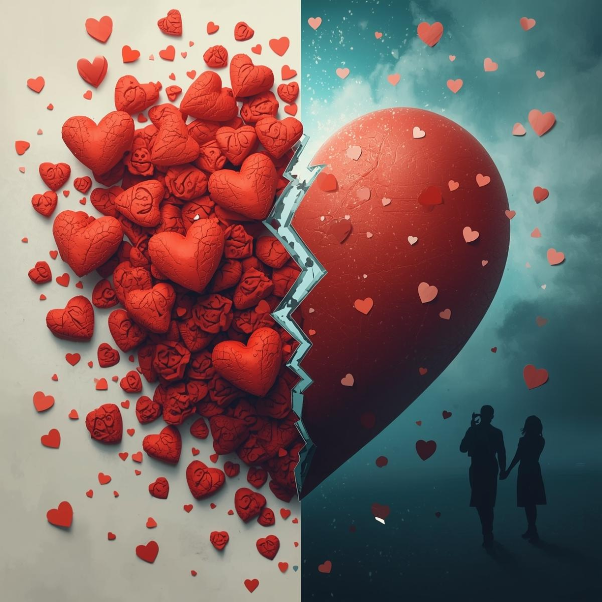 a heart split into two halves