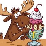 cartoon moose eating an ice cream sundae