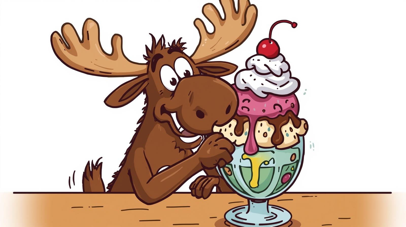 cartoon moose eating an ice cream sundae