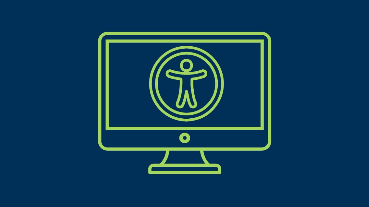 Icon of a computer monitor displaying a universal accessibility symbol of a person with outstretched arms inside a circle.