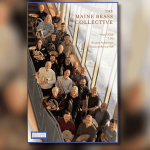 Poster for The Maine Brass Collective featuring a large group of musicians holding brass instruments on a sunlit staircase. Event details: April 4, 2026 at 7:30 PM, Kanbar Auditorium, Studzinski Recital Hall, Bowdoin College Department of Music.