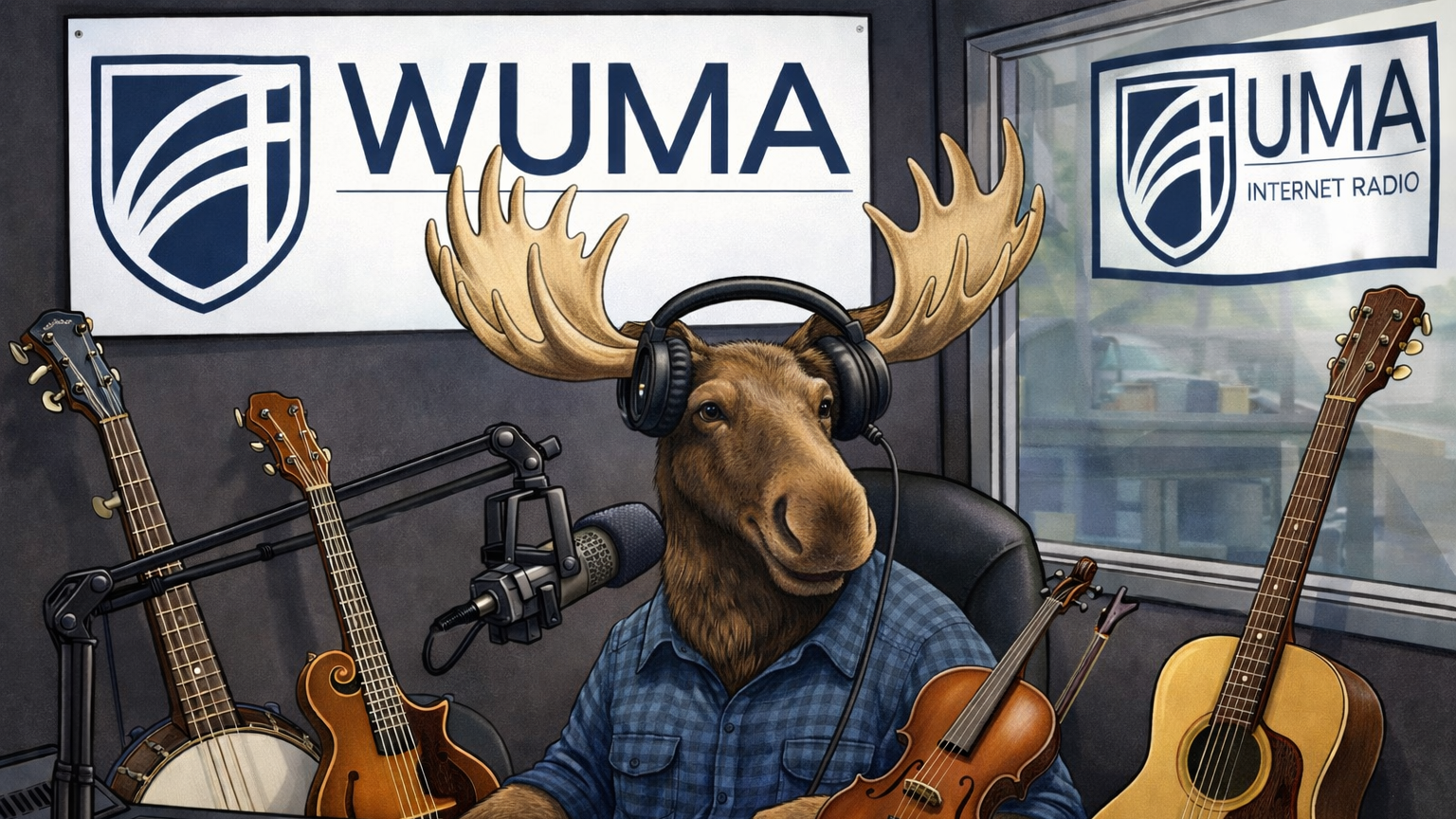 Moose in a radio station studio