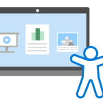 A small stylized person by a laptop