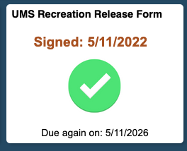 Screenshot of the Recreation Release form tile in MaineStreet Employee Self-Service