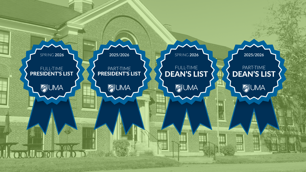 UMA President's and Dean's List badges for Spring, 2026