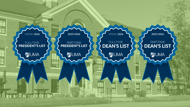 UMA President's and Dean's List badges for Spring, 2026