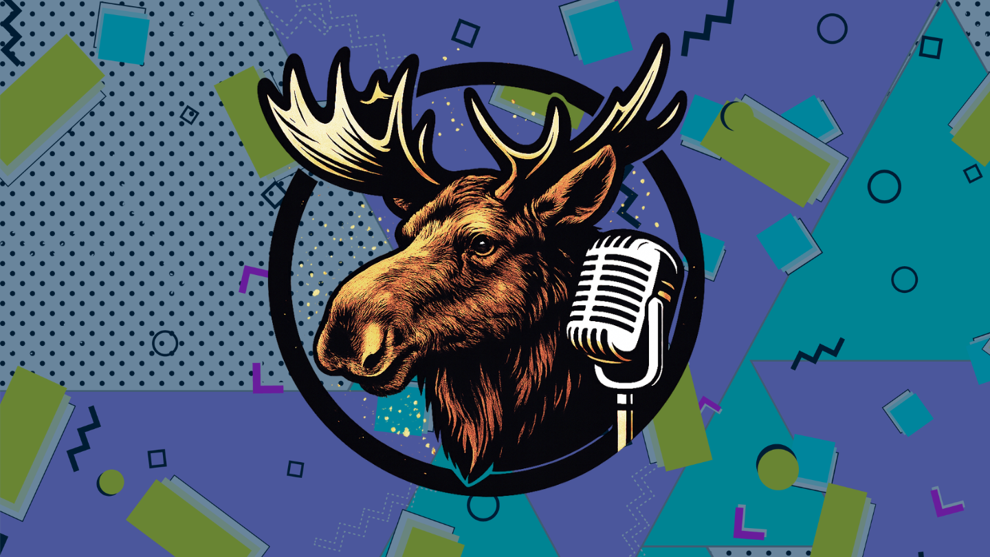 UMA Radio moose icon with a 90s-inspired illustrated background