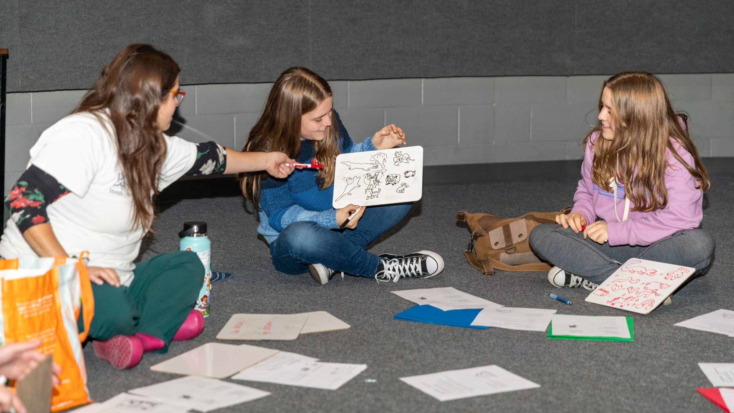 Students doing a fun french activity
