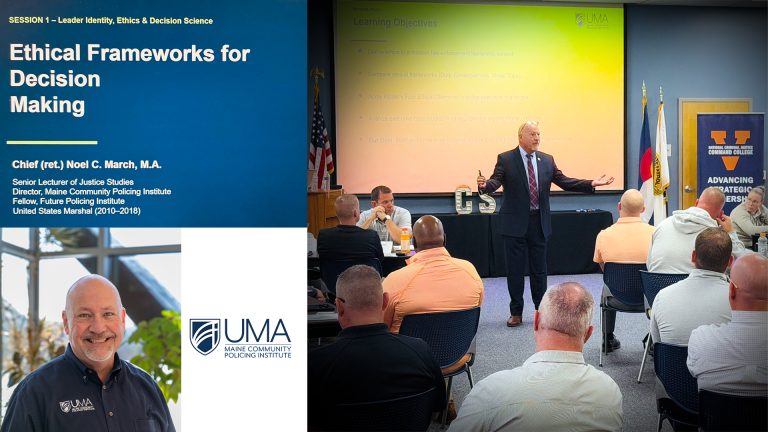 Noel March presents on ethical decision-making to law enforcement leaders at the National Criminal Justice Command College.