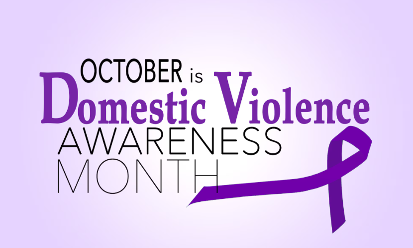 October is Domestic Violence Awareness Month. Purple ribbon.