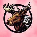 UMA radio moose mascot graphic with pink background