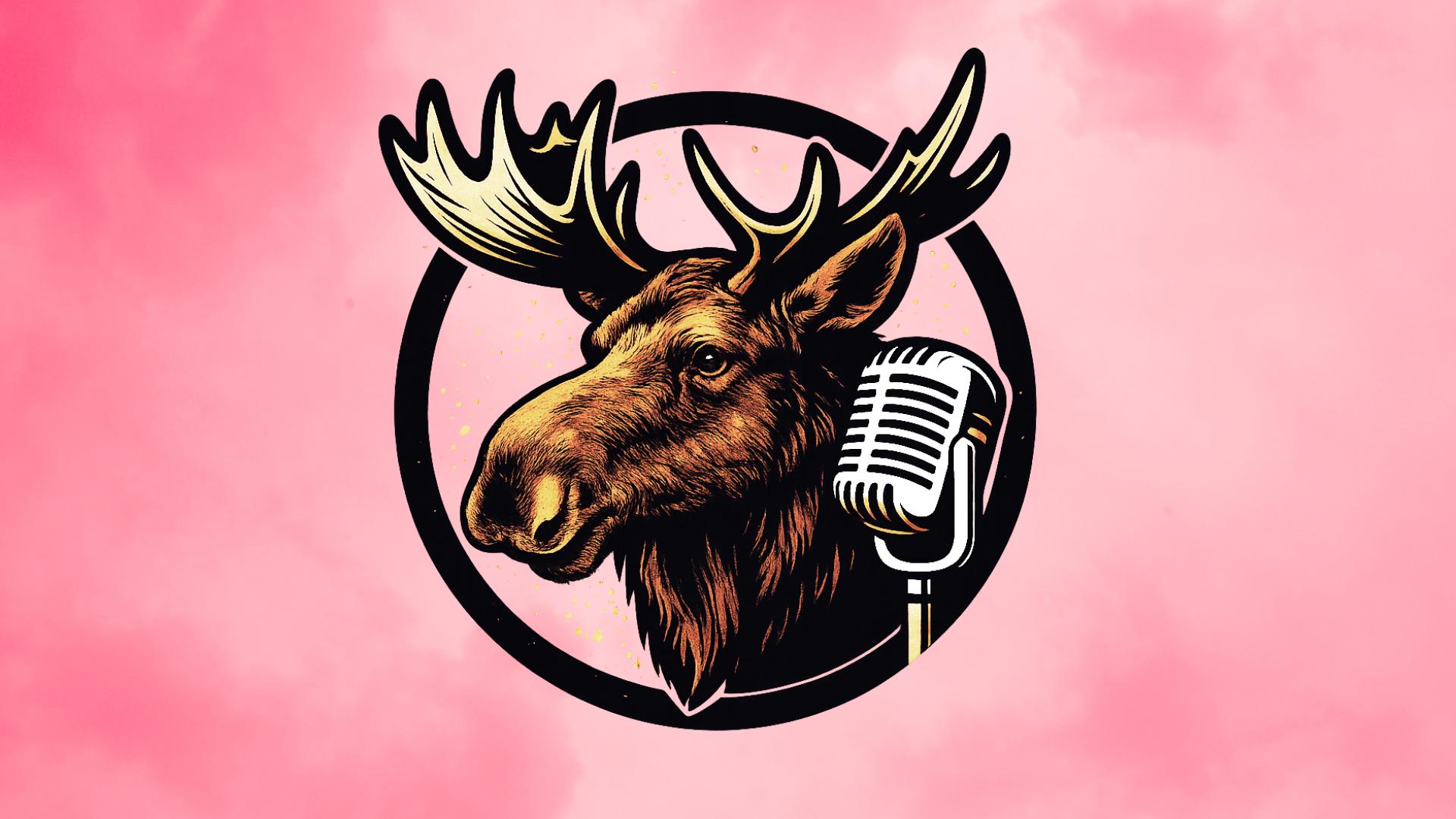 UMA radio moose mascot graphic with pink background